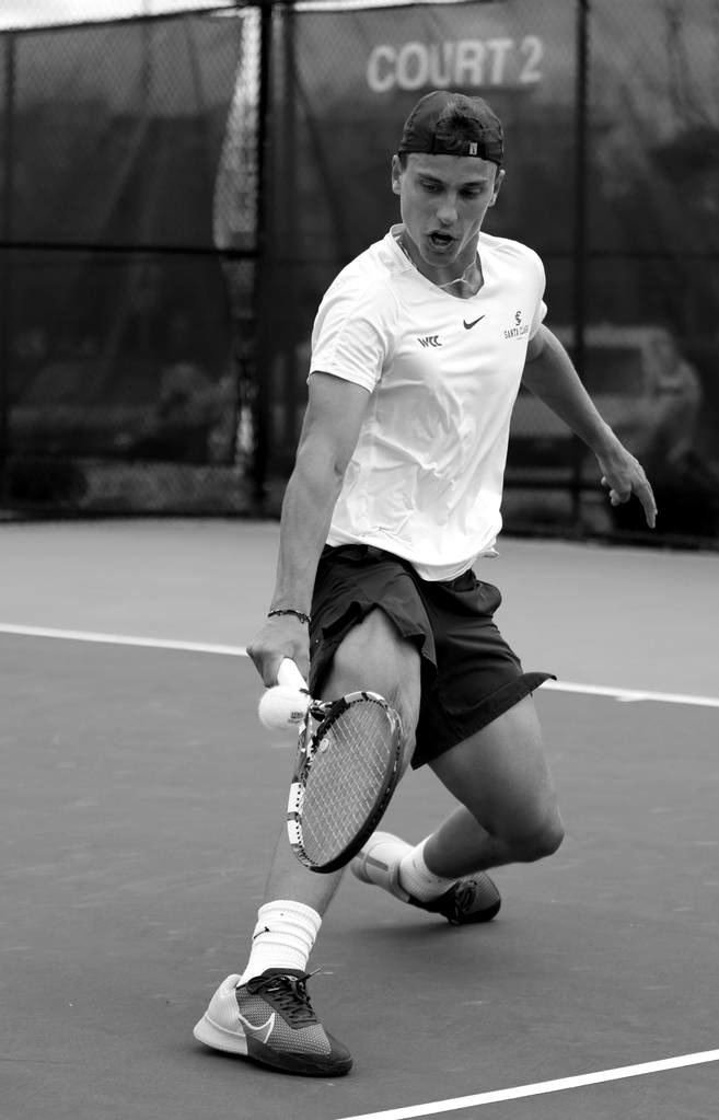 Sebastian hitting a backhand for Santa Clara