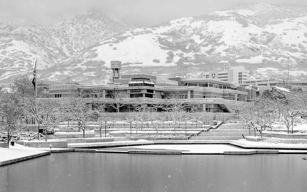 Weber State University campus in snow
